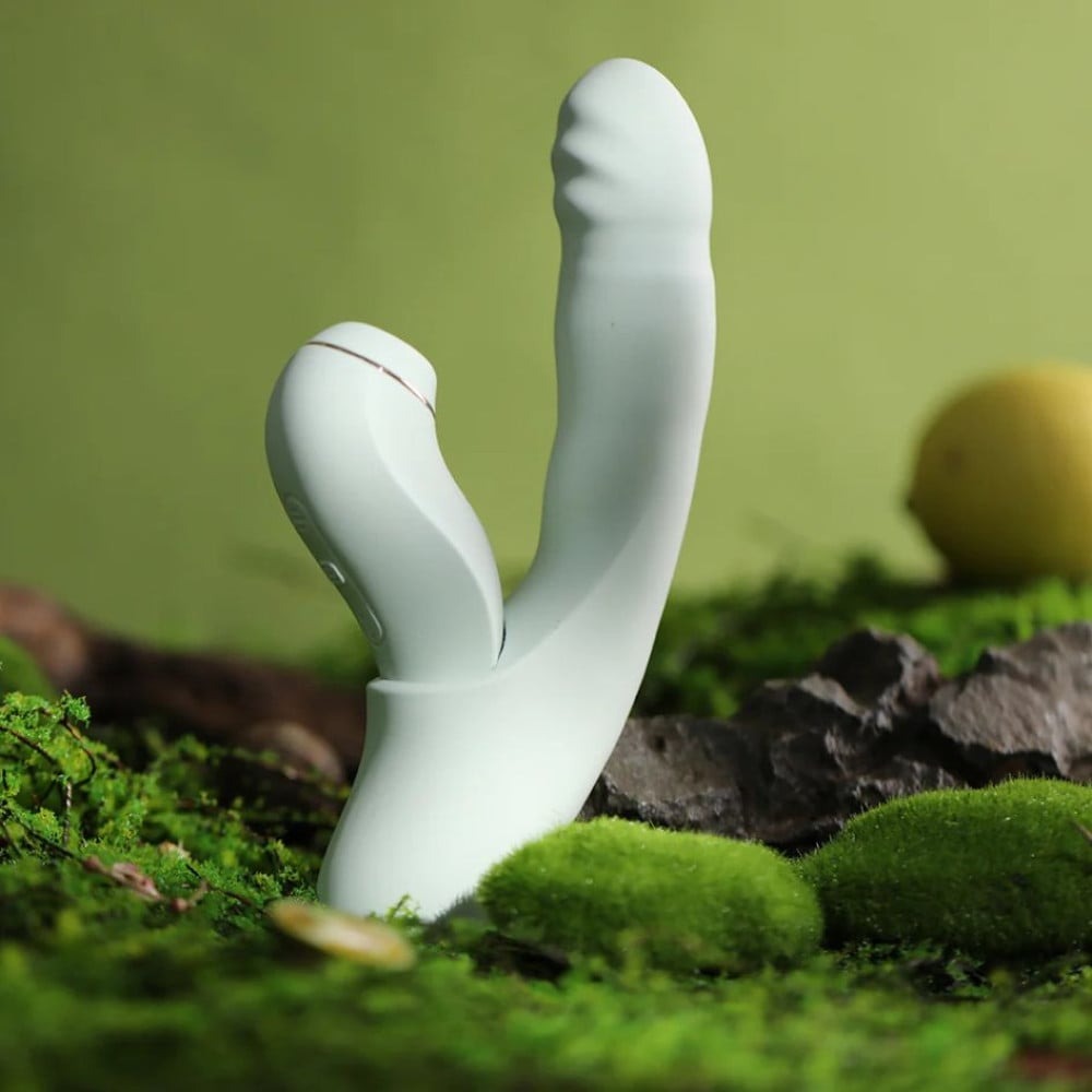  - Вібратор зі знімним вакуумним стимулятором BeYourLover Fatima з підігрівом, м'ятний 5