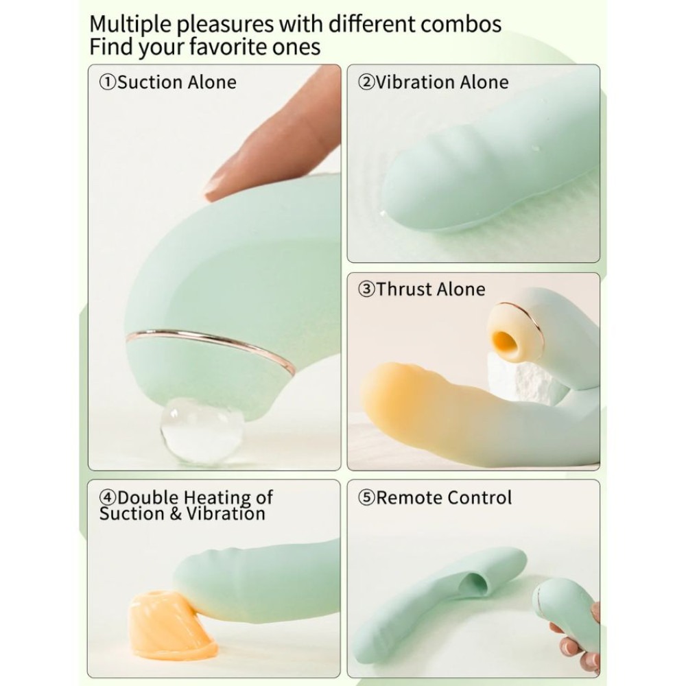  - Вібратор зі знімним вакуумним стимулятором BeYourLover Fatima з підігрівом, м'ятний 9