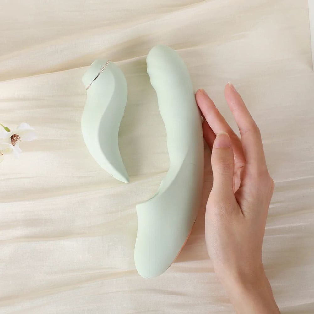  - Вібратор зі знімним вакуумним стимулятором BeYourLover Fatima з підігрівом, м'ятний 3