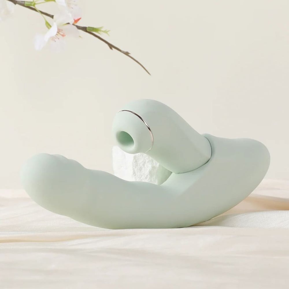  - Вібратор зі знімним вакуумним стимулятором BeYourLover Fatima з підігрівом, м'ятний 7