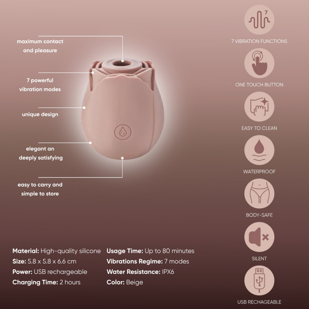 Різне - Вакуумний стимулятор клітора у вигляді троянди Sweet Em Velvet Lure, бежевий 5