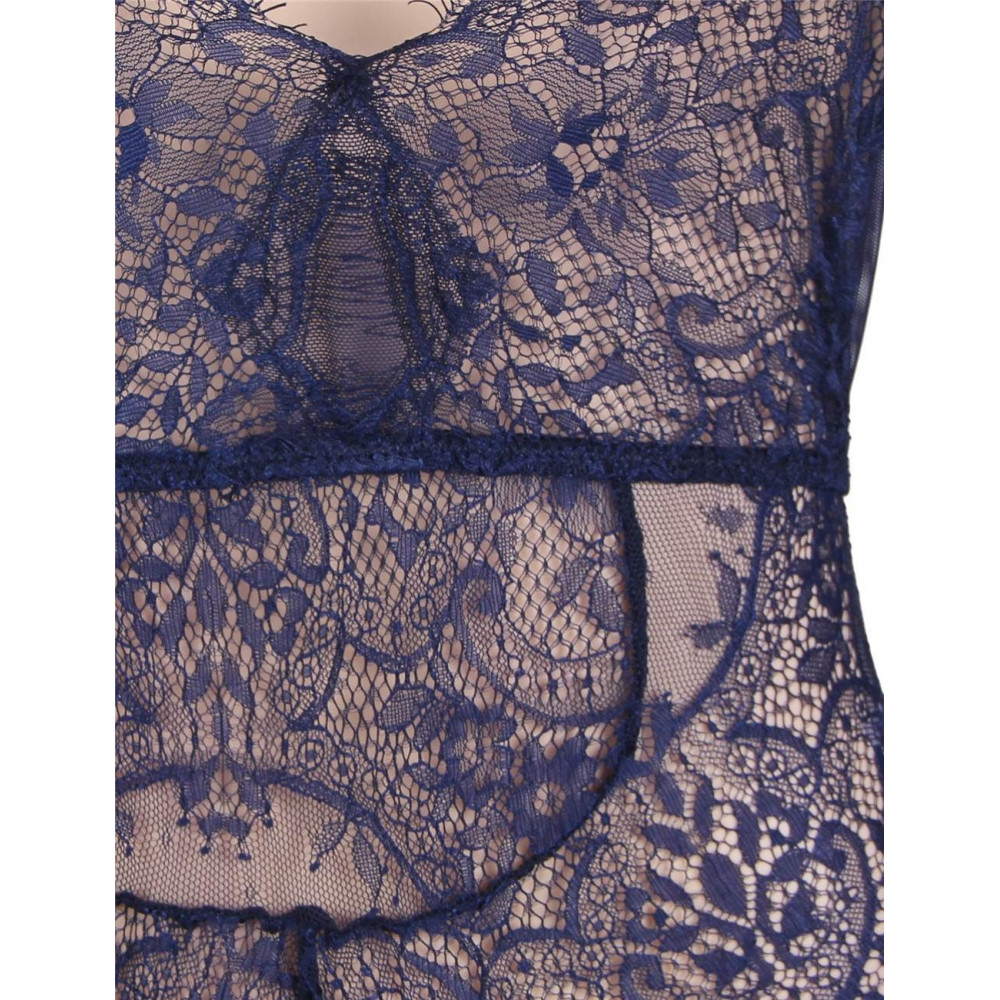 Різне - Вишуканий мереживний боді з довгими рукавами Star Night синій, M 4