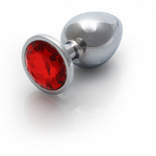 Металева анальна пробка Round Gem, розмір М колір: сріблястий/червоний <span style=