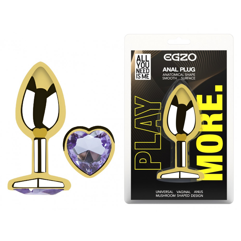 - Анальная пробка с кристаллом EGZO - Gold Heart Plug Amethyst size M