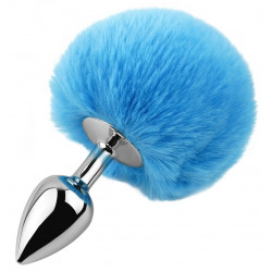 Анальная пробка с хвостом EGZO - Bunny Tail Silver Plug Blue, size S