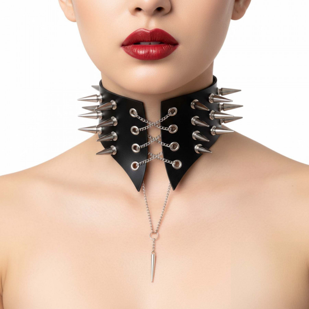  - Чокер-комір з шипами Art of Sex - Ariadne, екошкіра, колір чорний, XS-M 1