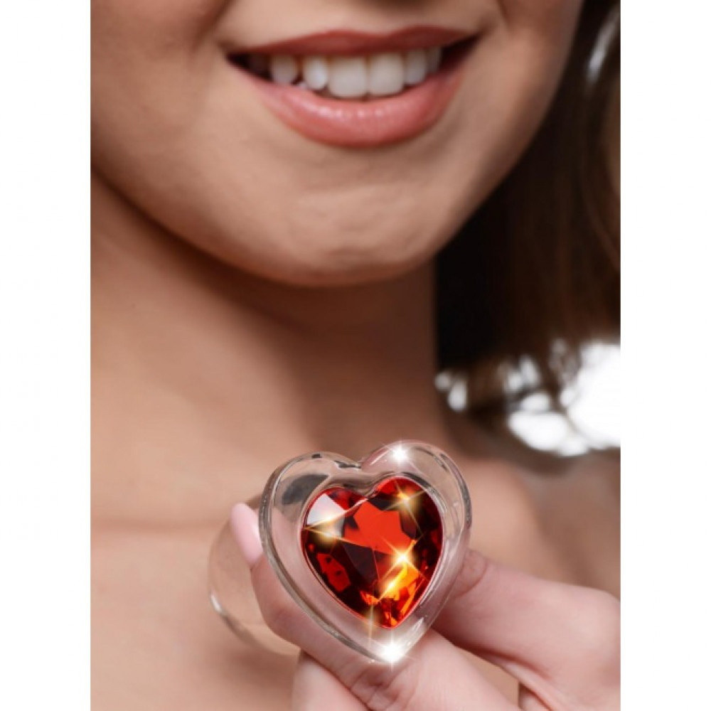 Анальные игрушки - Анальная пробка со стразом Red Heart Glass Anal Plug With Gem стеклянная, Medium 1