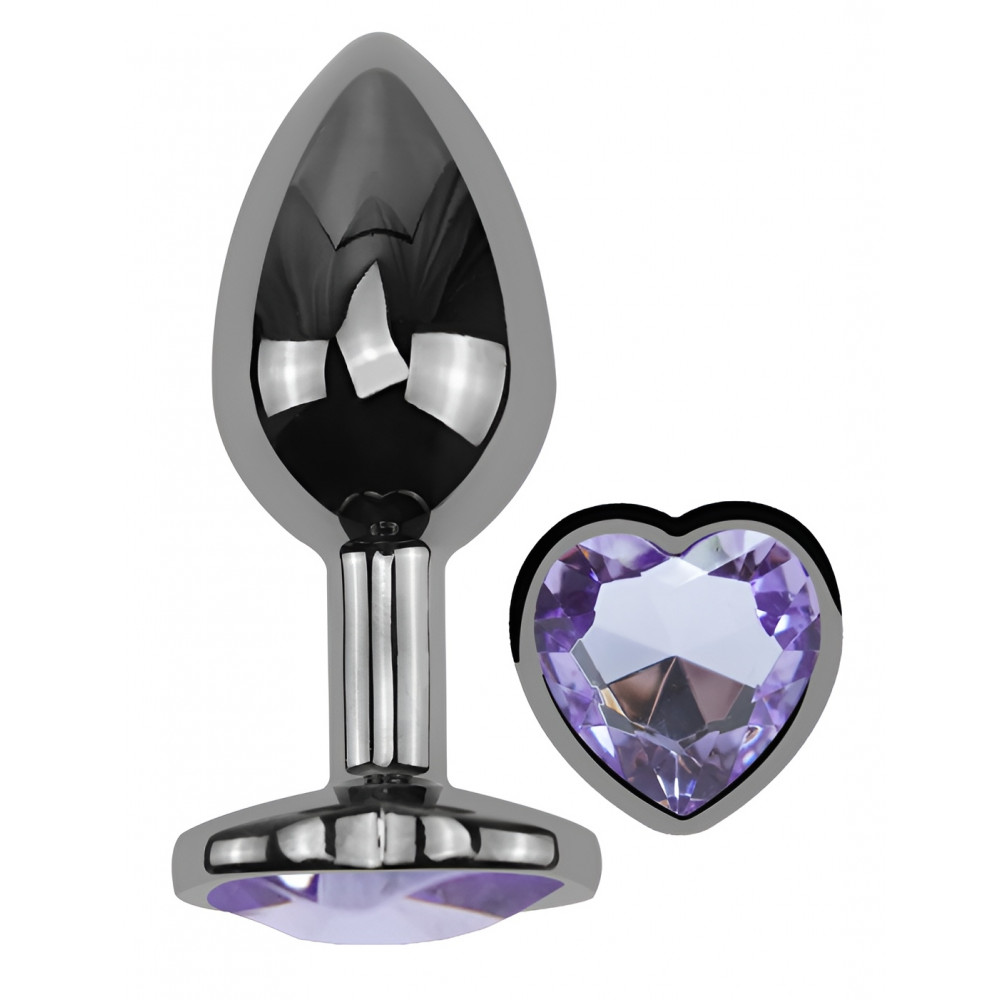 Анальные игрушки без вибрации - Анальная пробка с кристаллом EGZO - Dark Silver Heart Plug Amethyst size S 5