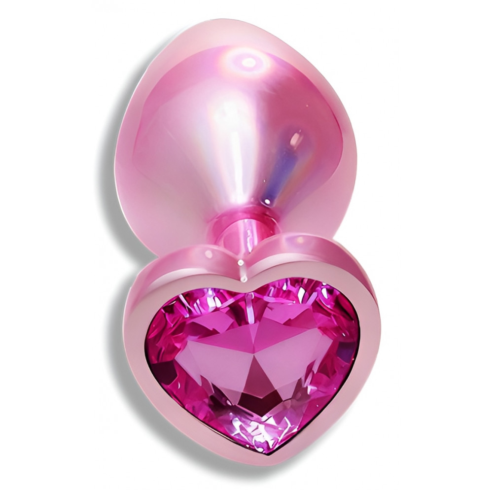 Анальные игрушки без вибрации - Анальная пробка с кристаллом EGZO - Pink Perl Heart Plug Rose, size S 5