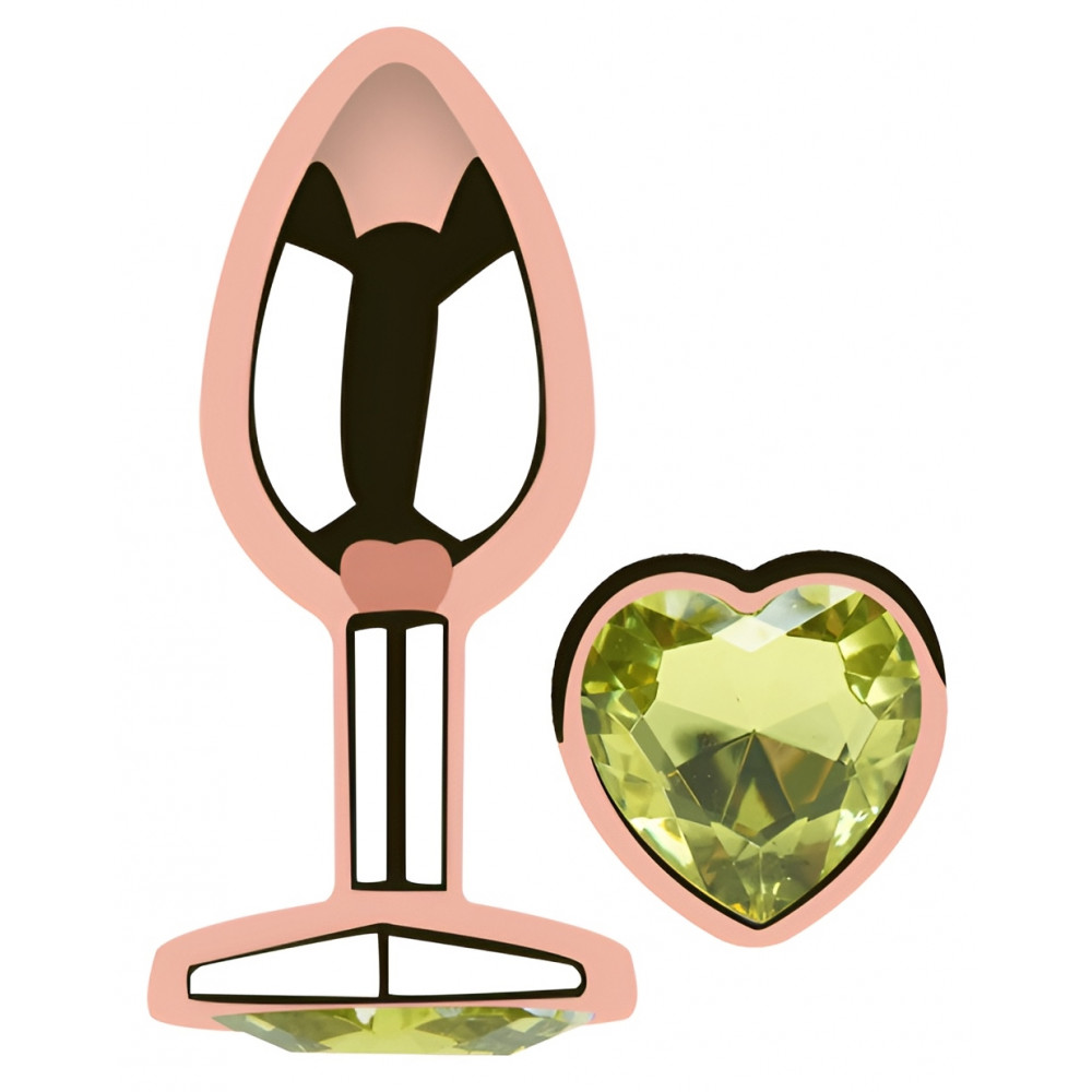 Анальные игрушки без вибрации - Анальная пробка с кристаллом EGZO - Rose Gold Heart Plug Lime size S 3
