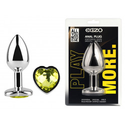 Анальная пробка с кристаллом EGZO - Silver Heart Plug Lime size M