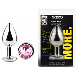 Анальная пробка с кристаллом EGZO - Silver Round Plug Pink size S
