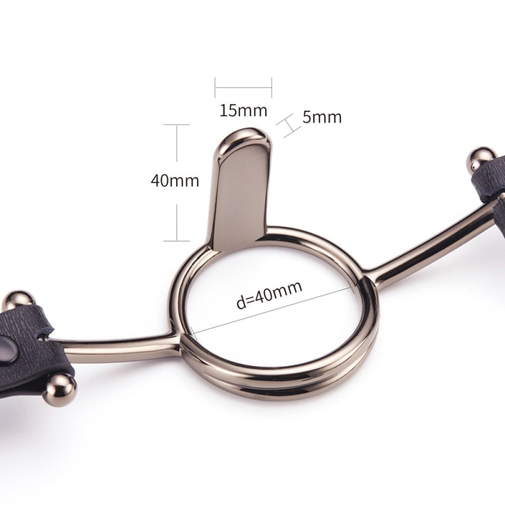 Різне - Кляп чорний Roomfun Romfun Mouth Gag M із золотим кільцем для притискання язика 4