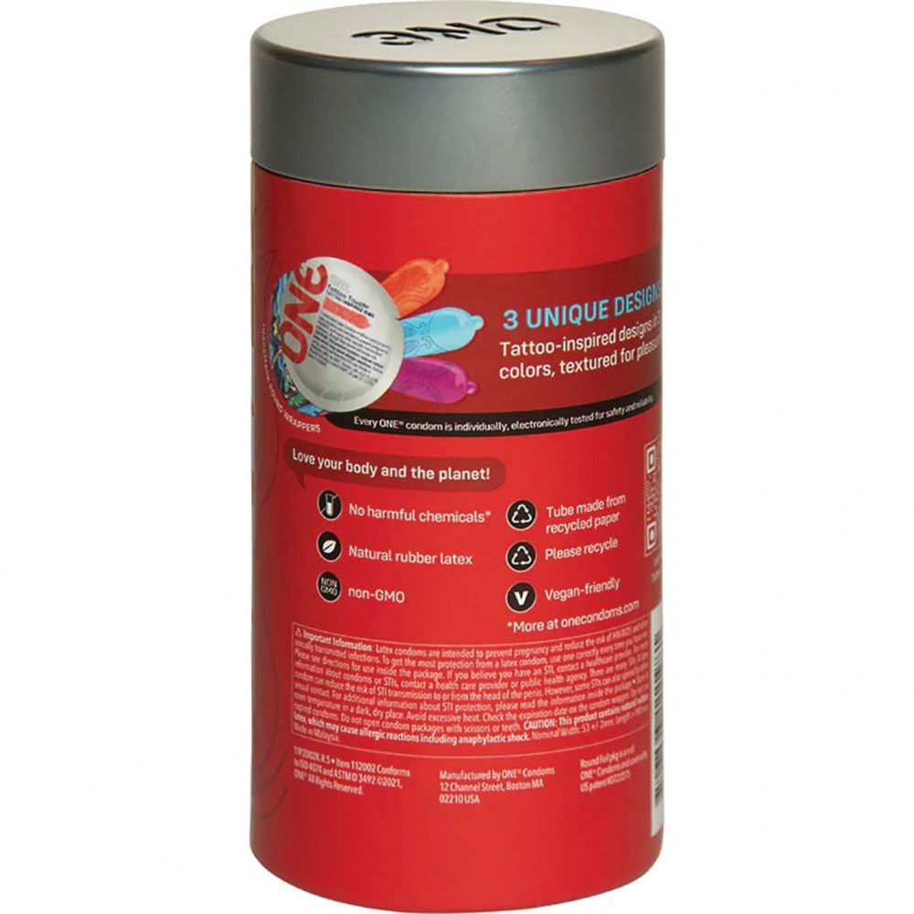 Презервативы - Набор презервативов с рельефом в виде тату ONE Tattoo Touch ассорти (цена за упаковку, 12 шт.) 5