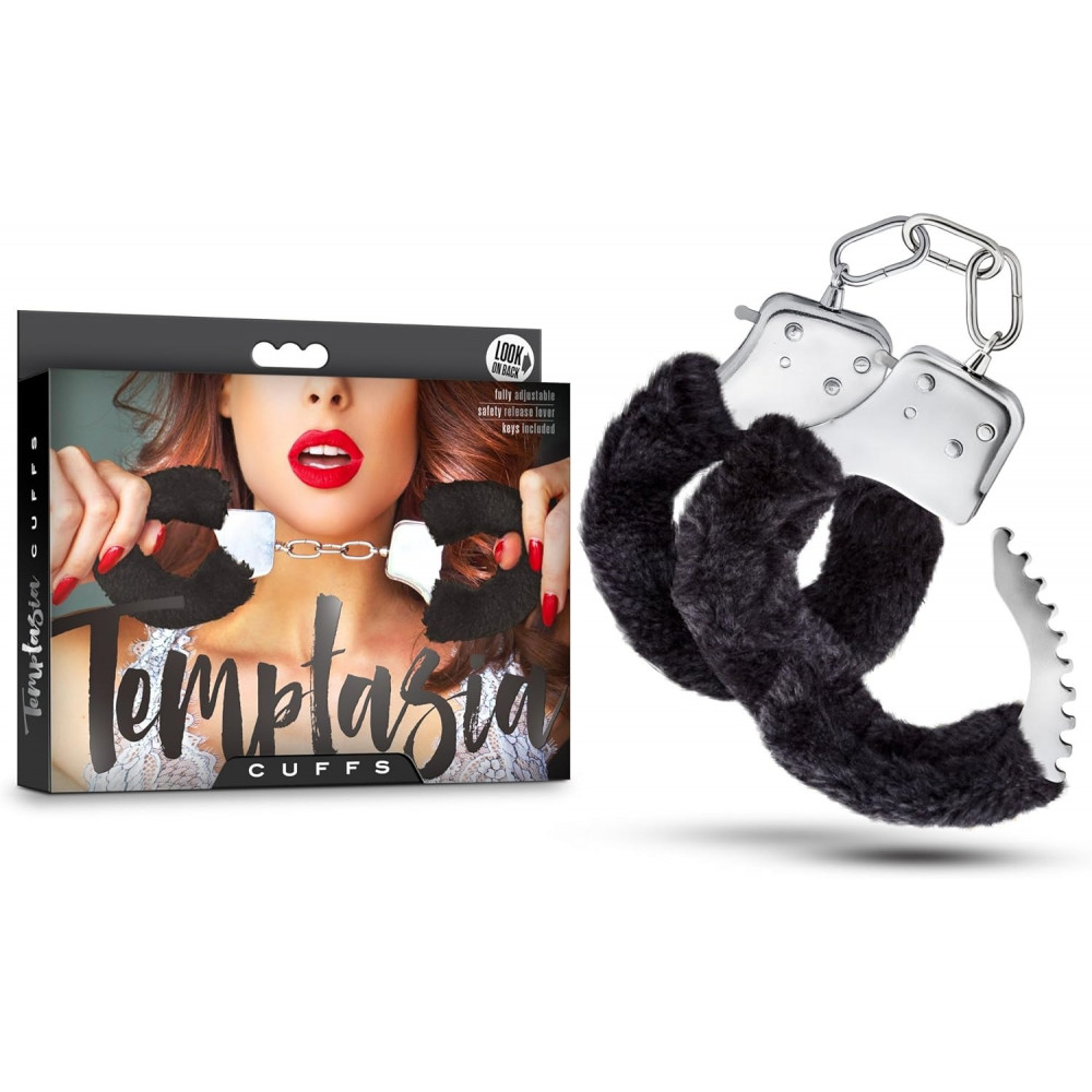 Наручники и ограничения - Наручники металлические Blush Temptasia с мехом, черные