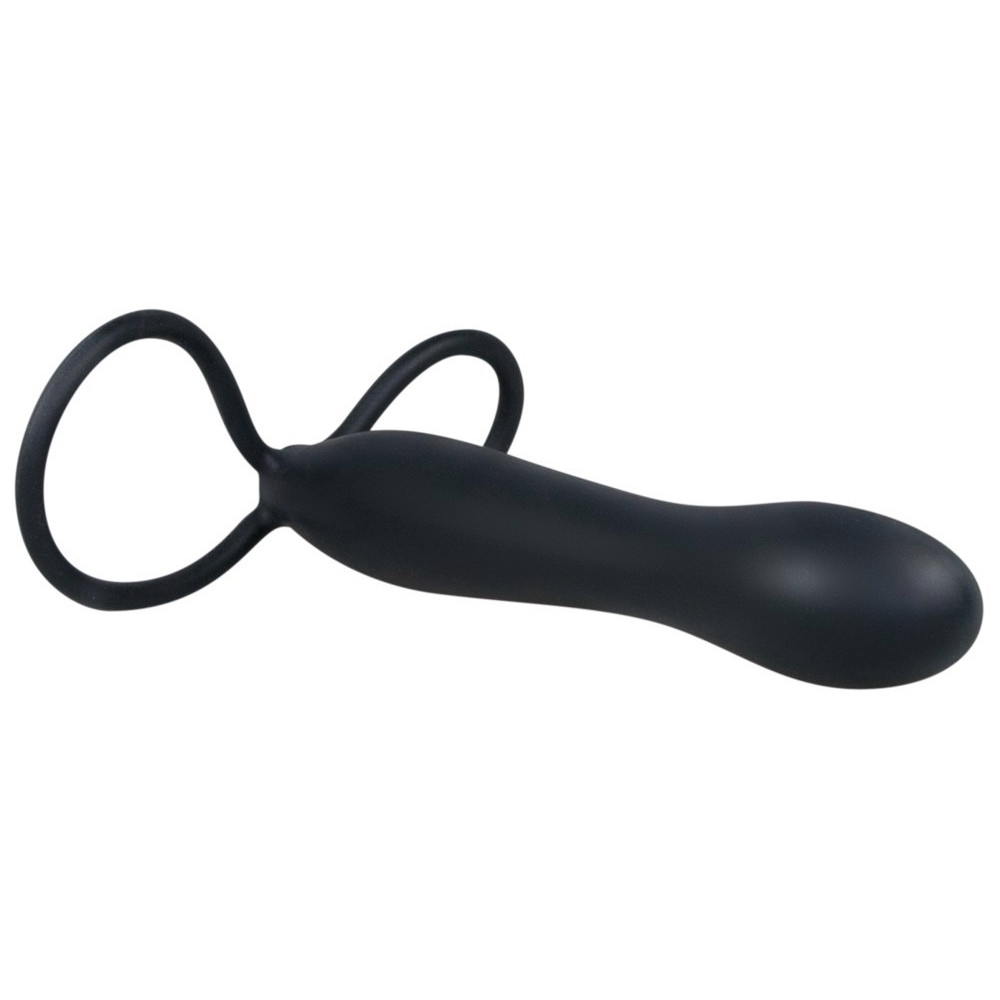 Секс игрушки - Насадка для двойного проникновения с петлей на член и мошонку You2Toys, черная, 15 х 2.5 см 2