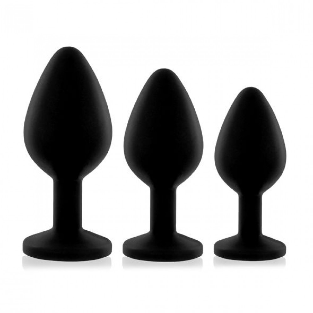 Наборы анальных пробок - Набор анальных пробок с кристаллом Rianne S: Booty Plug Set Black, диаметр 2,7см, 3,5см, 4,1см 5