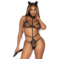 Эротический костюм кошки Leg Avenue Roleplay Sex Kitten One size Black, боди, ушки, чокер