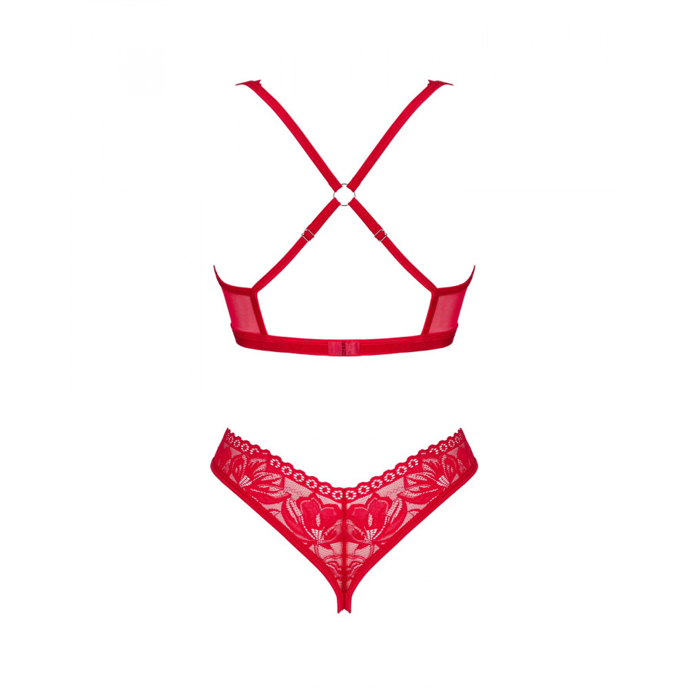 Эротические комплекты - Комплект белья Obsessive Lacelove cupless 2-pcs set XS/S Red, открытый доступ, открытая грудь 4