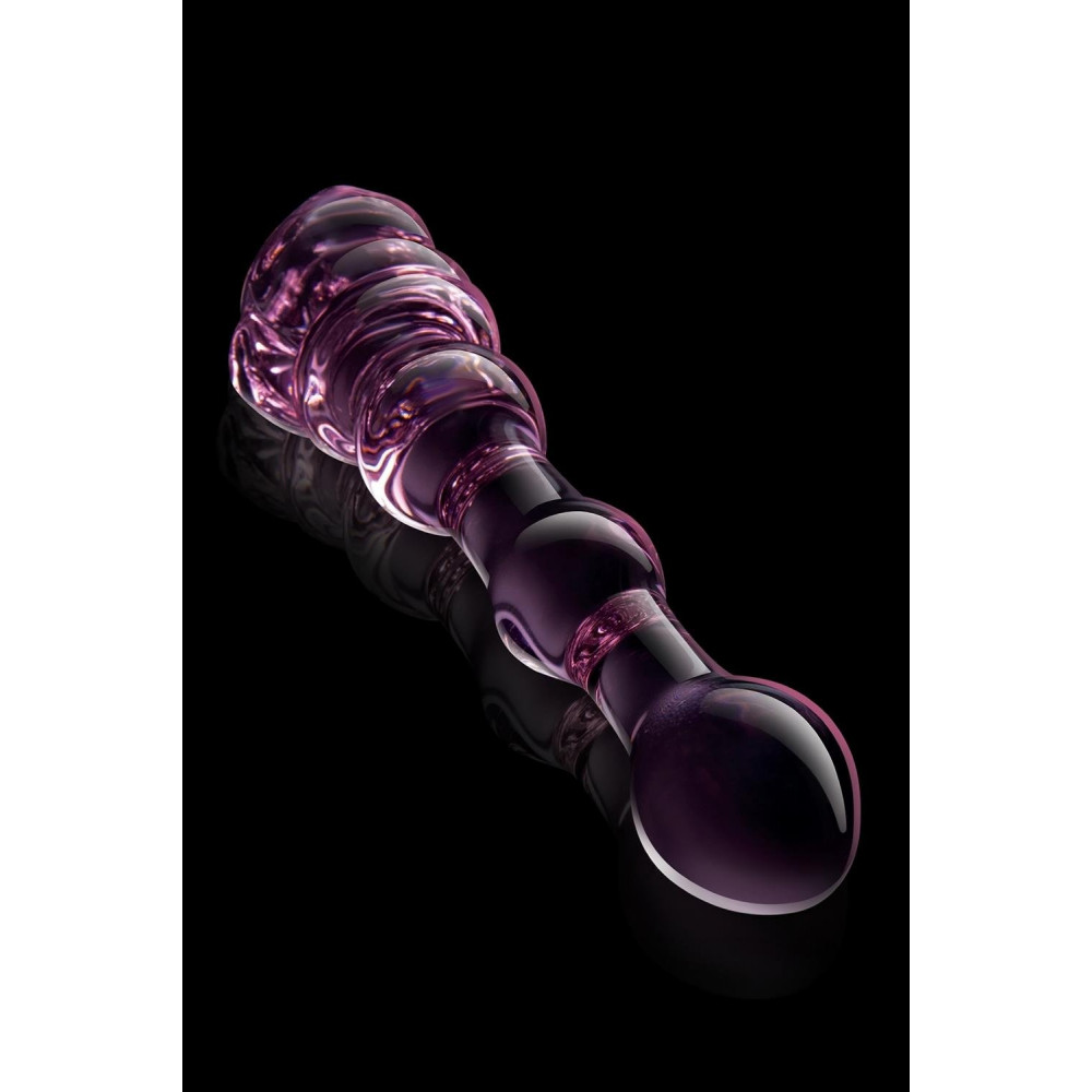  - Стеклянный фаллоимитатор Dream Toys Glaze Glass в форме бутона розы с бусинами, розовый 3