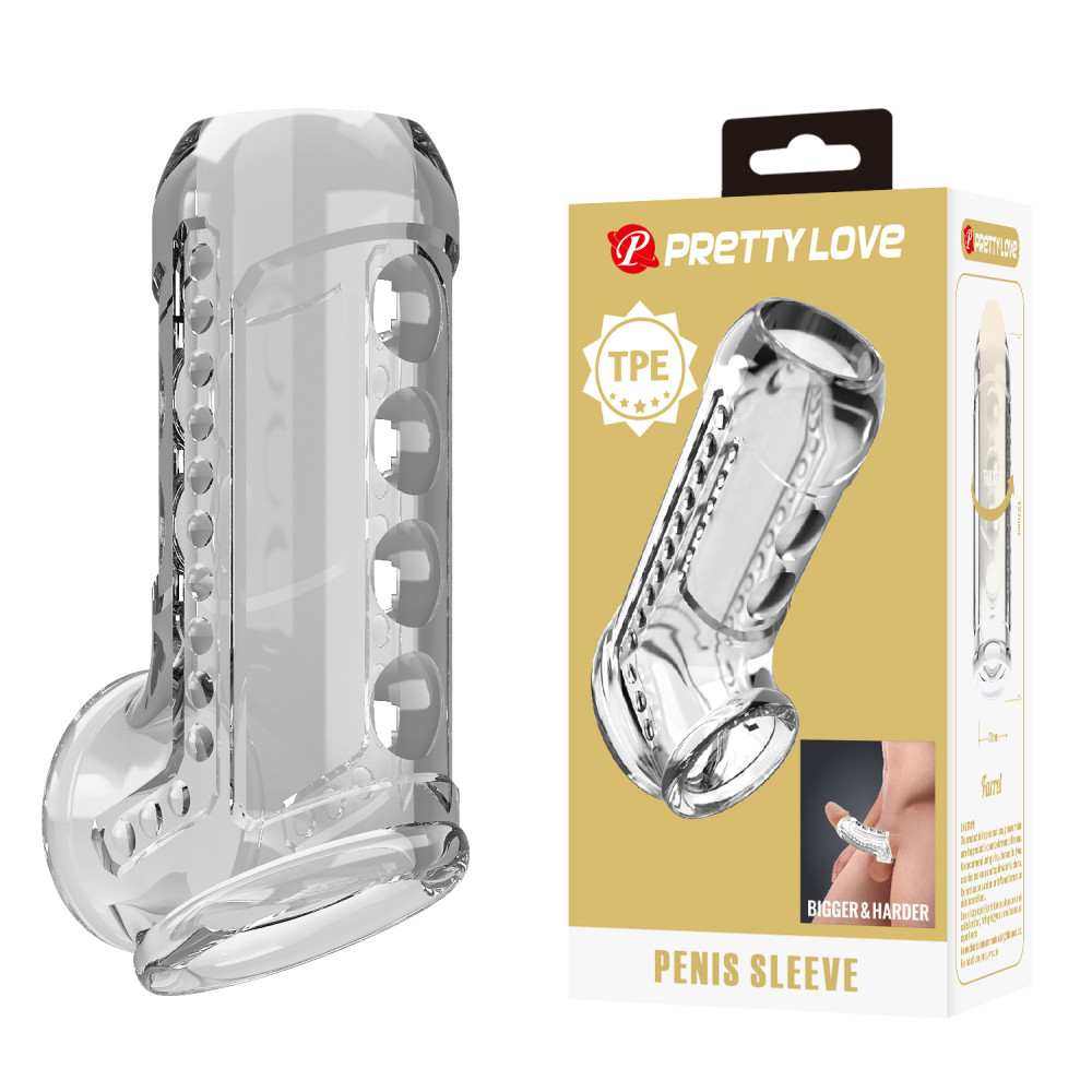  - Стимулююча насадка на пеніс Pretty Love - Penis Sleeve Long Clear, BI-026267M