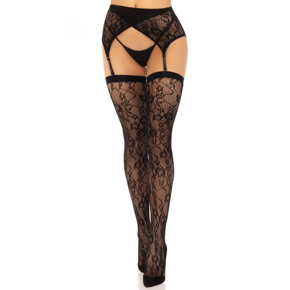 Чулки - Чулки Leg Avenue Leg Avenue Lace thigh highs & garterbelt Black One Size 1