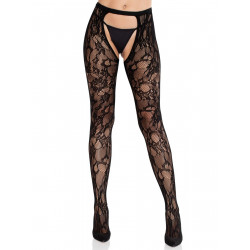Колготки Leg Avenue Rose Lace Crotchless Tights with Open One Size Black
