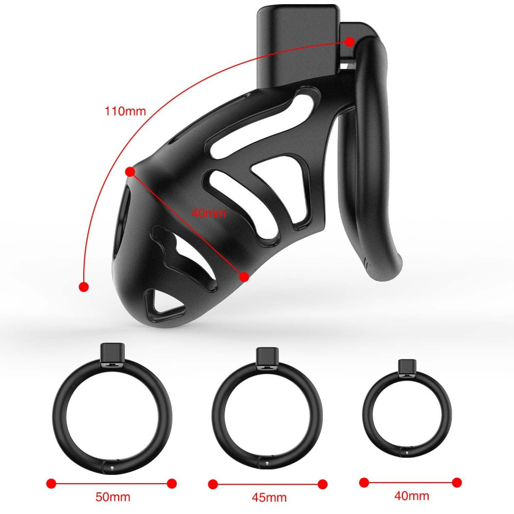 Наручники и ограничения - Клетка для пениса LOCKINK SEVANDA Plastic Penis Chastity Cage, черная, 3 кольца разных размеров 5