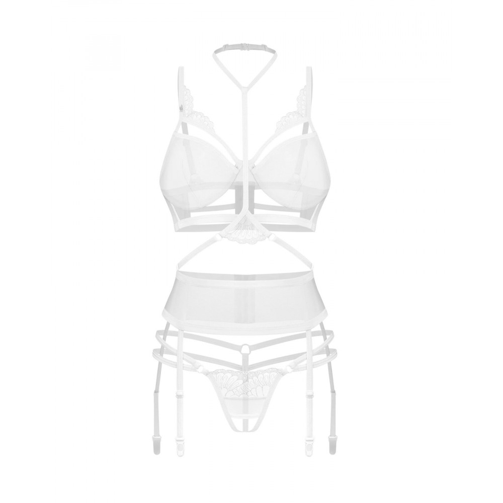 Комплекты - Комплект Obsessive Premisis White 3-pcs crotchless set L/XL 1