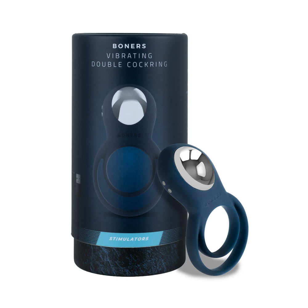 Ерекційні кільця з вібрацією - Ерекційне кільце Boners Vibrating Double Cock Ring 8