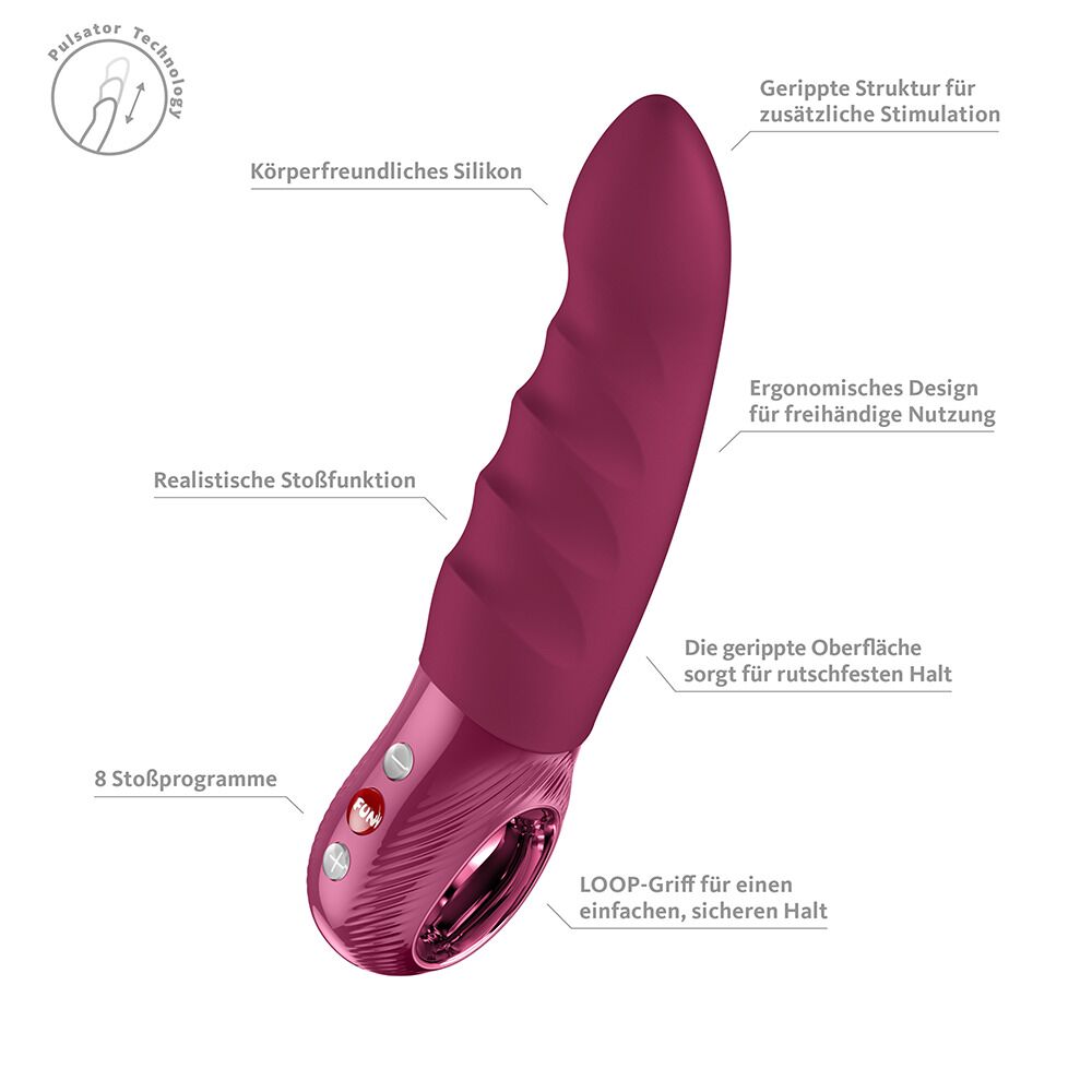 Класичний вібратор - Пульсатор Fun Factory Stronic Deep, Wine Red, 8 режимів роботи, перезаряджуваний 8