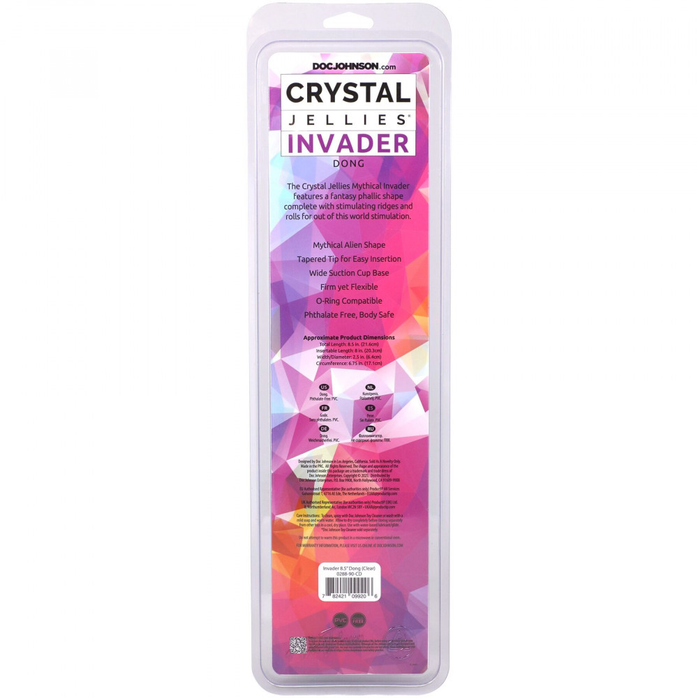 Фалоімітатор - Фентезійний фалоімітатор Doc Johnson Crystal Jellies - Invader Dong 8.5 Inch - Clear 5