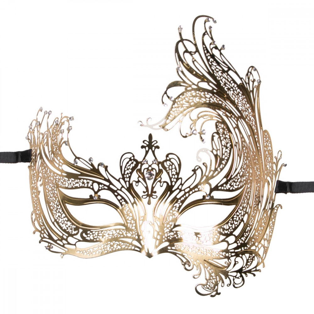 Эротическое белье - Венецианская маска с завитками металлическая, с камнями, золотистого цвета 1