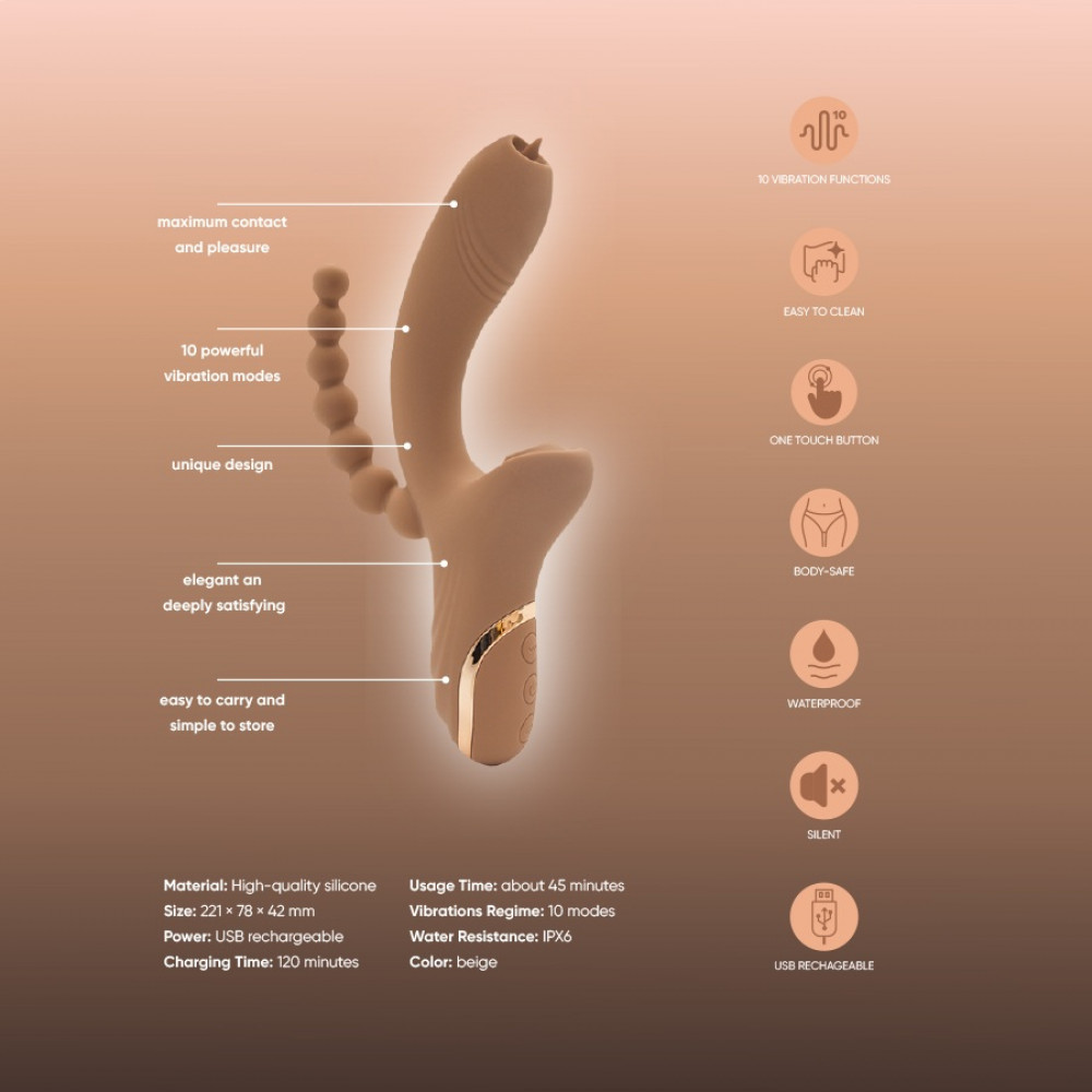 Вибратор-кролик - Вибратор-кролик с анальной стимуляцией Sweet Em, коричневый, 22.1 х 7.8 х 4.2 см 8