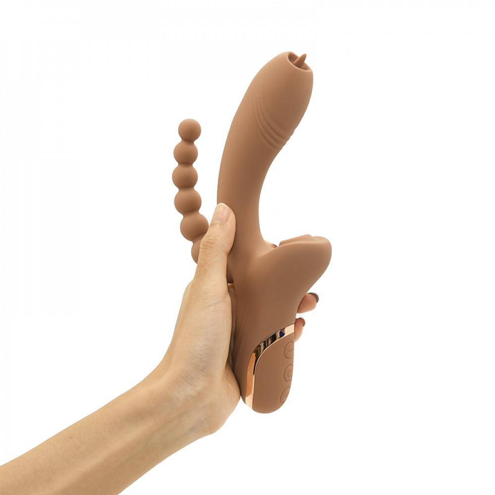 Вибратор-кролик - Вибратор-кролик с анальной стимуляцией Sweet Em, коричневый, 22.1 х 7.8 х 4.2 см 7