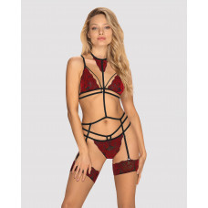 Комплект кружевной с поясом для чулок Obsessive Sugestina 3-pcs set L/XL