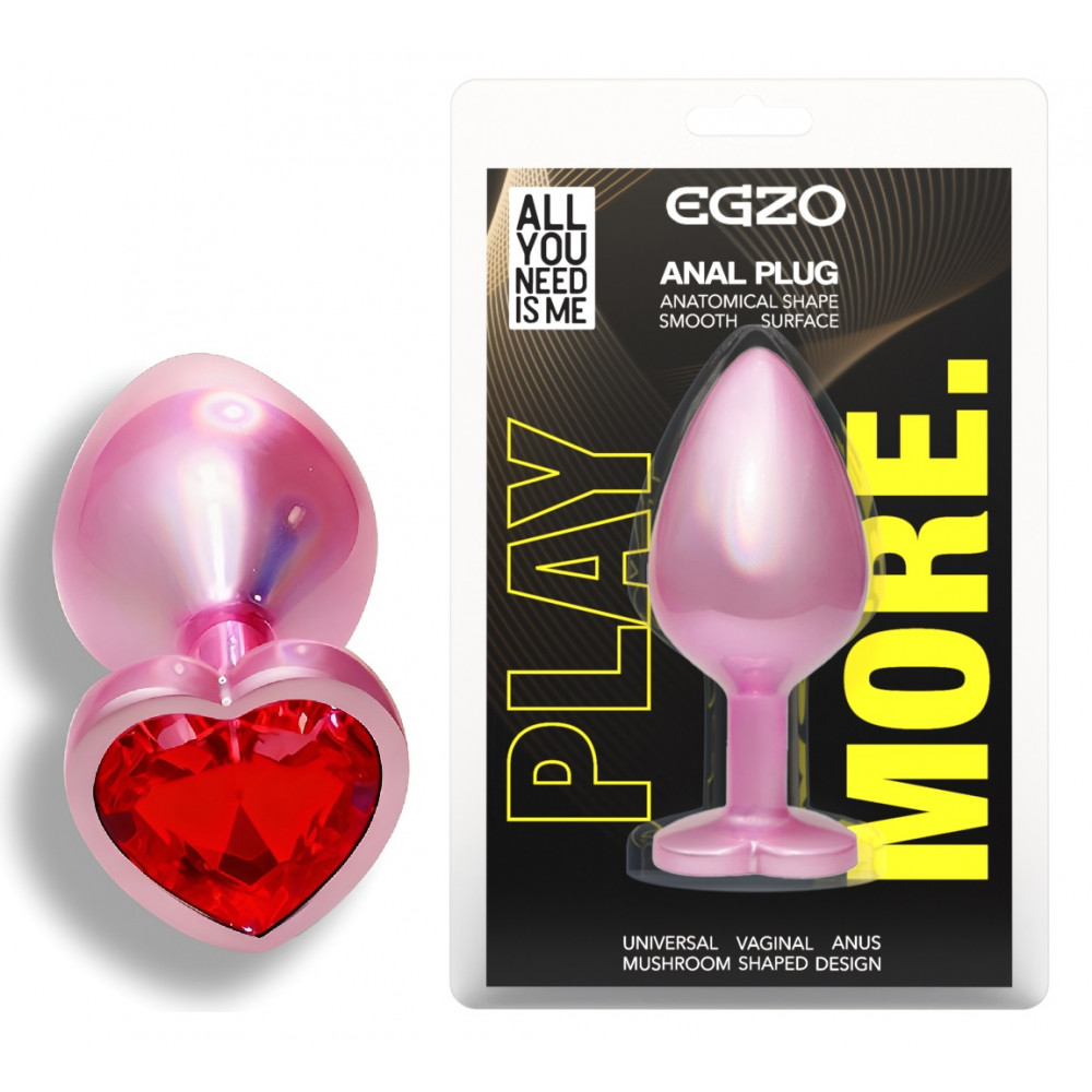 Анальные игрушки без вибрации - Анальная пробка с кристаллом EGZO - Pink Perl Heart Plug Red, size S