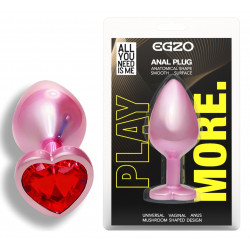 Анальная пробка с кристаллом EGZO - Pink Perl Heart Plug Red, size S