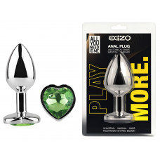 Анальная пробка с кристаллом EGZO - Silver Heart Plug Green size M