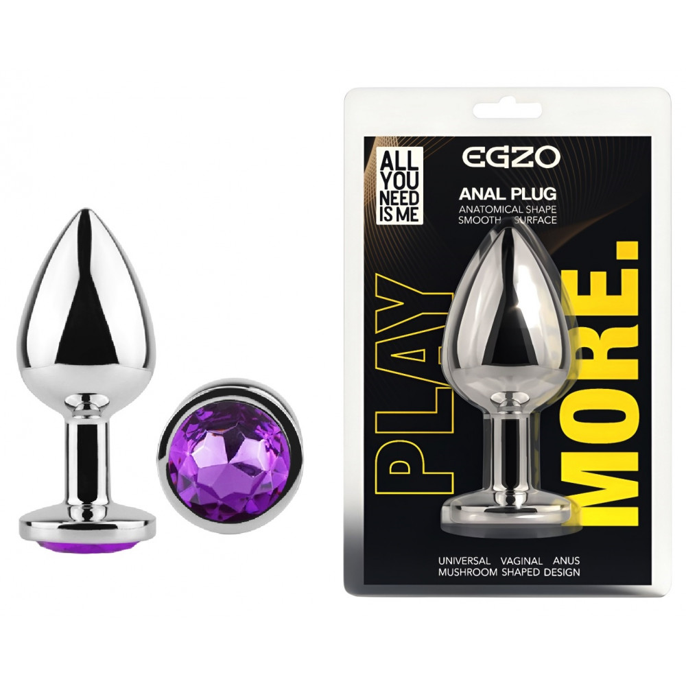 Анальные игрушки без вибрации - Анальная пробка с кристаллом EGZO - Silver Round Plug Purple size S