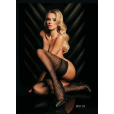 Панчохи чорні Ballerina's Secret з мереживом на силіконовій стрічці та візерунками по всій довжині, S/M