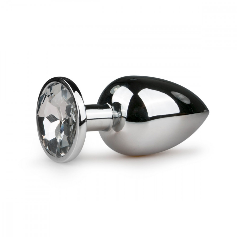 Секс игрушки - Анальная пробка Easytoys с белым кристаллом, серебряная, 9.5 х 3.8 см