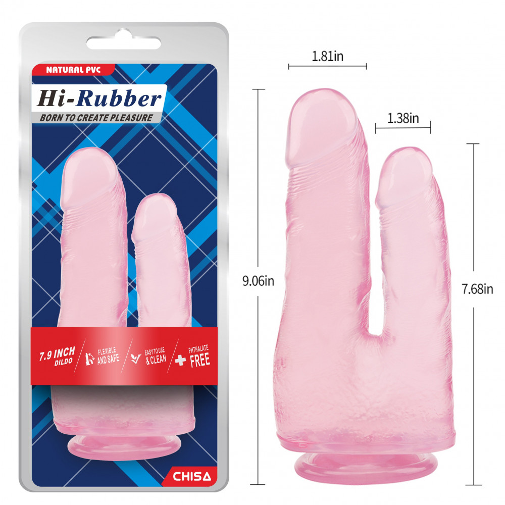 Разное - Фаллоимитатор двойной Chisa Hi-Rubber 7.9 на присоске, розовый 4