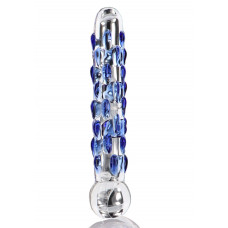 Фаллоимитатор стеклянный с рельефом Diamond Dazzler прозрачный с голубым, 18 см х 3.5 см