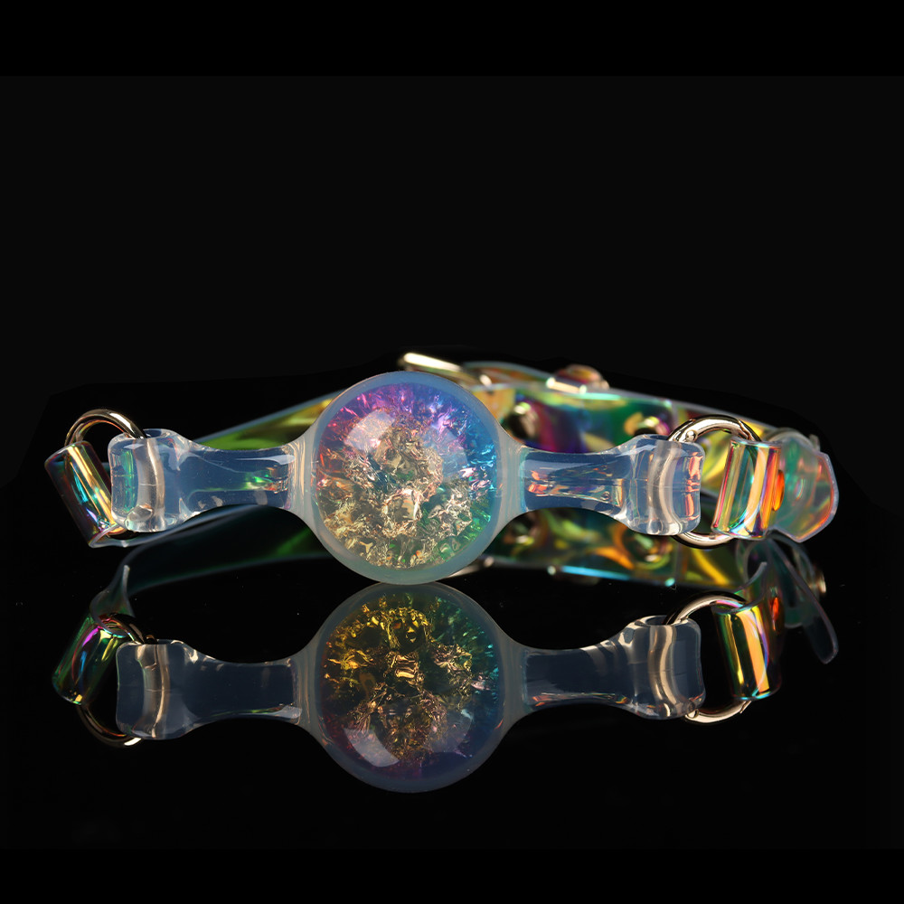 Повязки на глаза, кляпы, зажимы - Кляп-шарик прозрачный UNIVIBE с разноцветным камнем, силиконовый 2