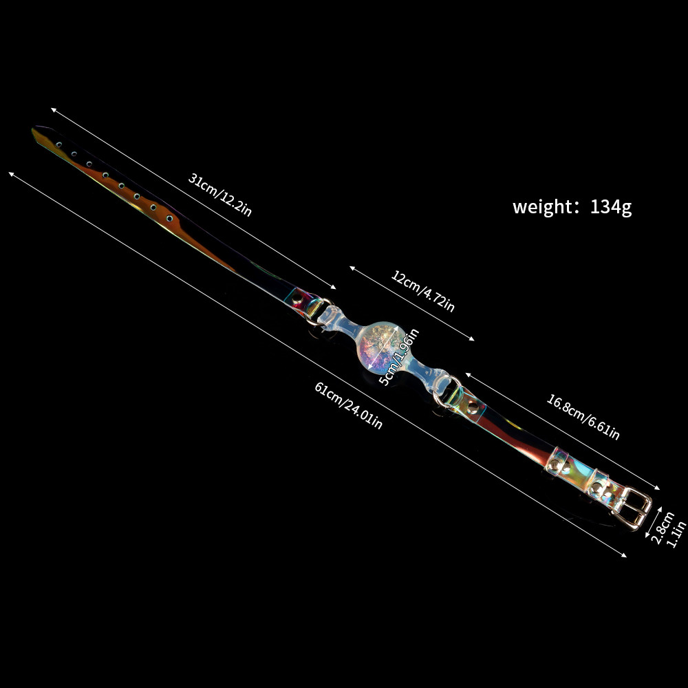 Повязки на глаза, кляпы, зажимы - Кляп-шарик прозрачный UNIVIBE с разноцветным камнем, силиконовый 9