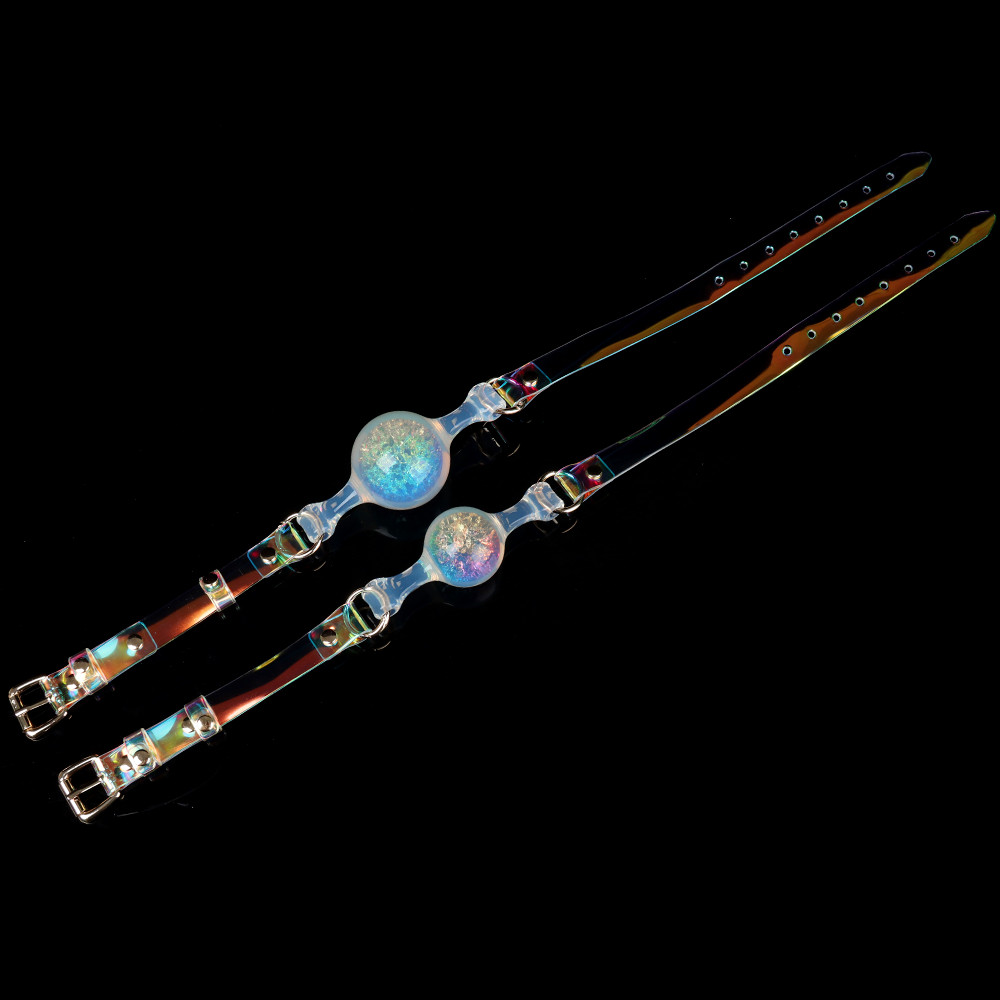 Повязки на глаза, кляпы, зажимы - Кляп-шарик прозрачный UNIVIBE с разноцветным камнем, силиконовый 7