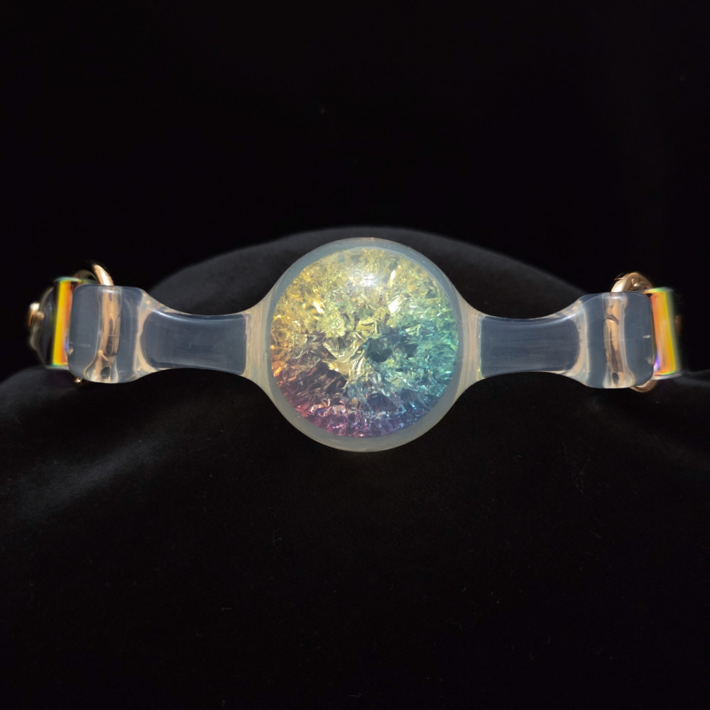 Повязки на глаза, кляпы, зажимы - Кляп-шарик прозрачный UNIVIBE с разноцветным камнем, силиконовый 5