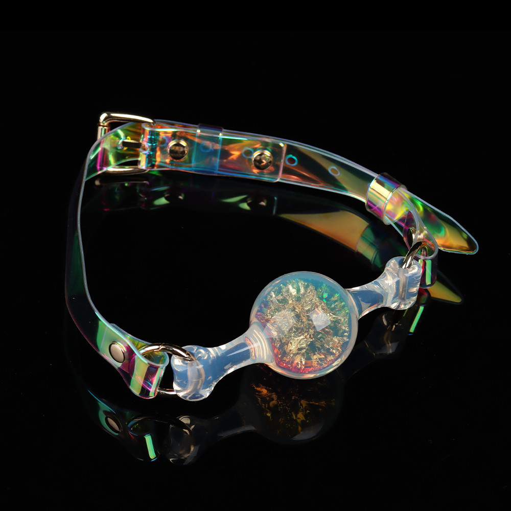 Повязки на глаза, кляпы, зажимы - Кляп-шарик прозрачный UNIVIBE с разноцветным камнем, силиконовый