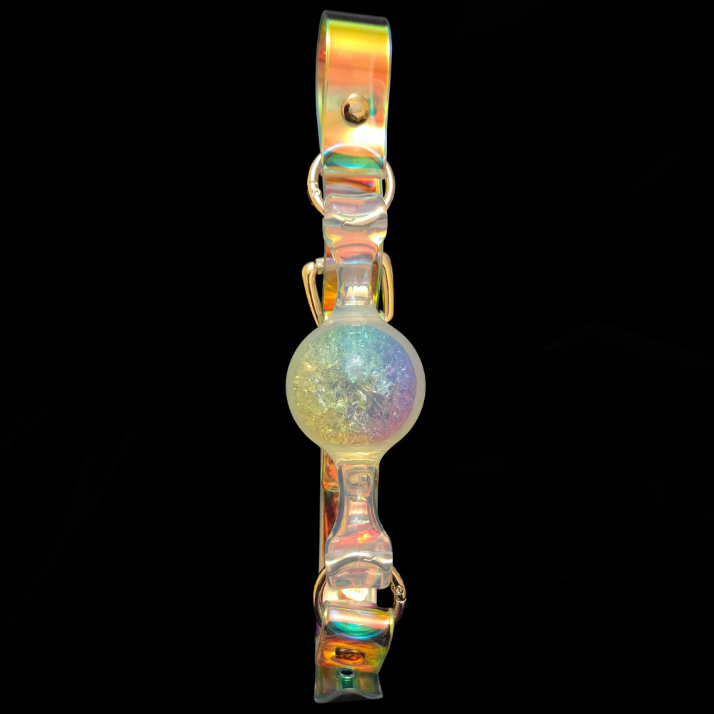 Повязки на глаза, кляпы, зажимы - Кляп-шарик прозрачный UNIVIBE с разноцветным камнем, силиконовый 6